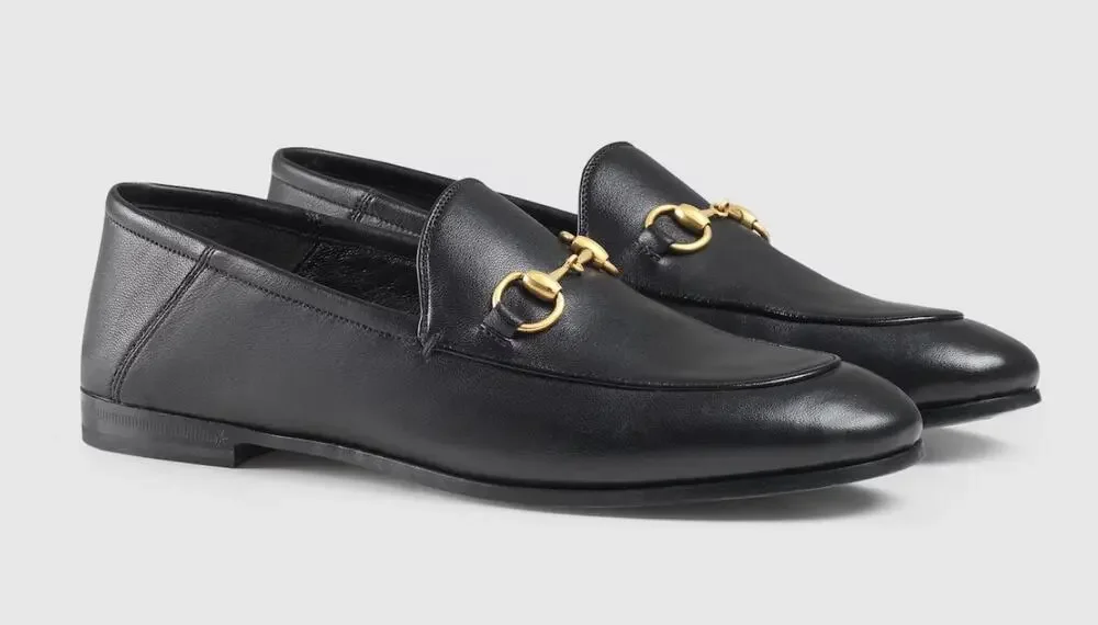 Gucci Womens Black Leather Horsebit Loafer 37.5 Foldable Brixton Jordaan